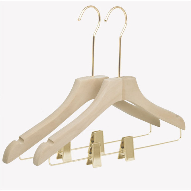 Assessed supplier solid wood baby kids children suit hangers with clips