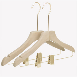 Assessed supplier solid wood baby kids children suit hangers with clips