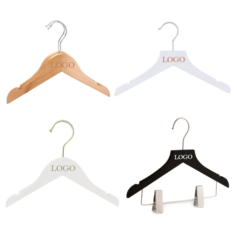 wholesale custom clothes hangers with logo clothing store baby children kids coat hanger with clips wooden hanger for clothes