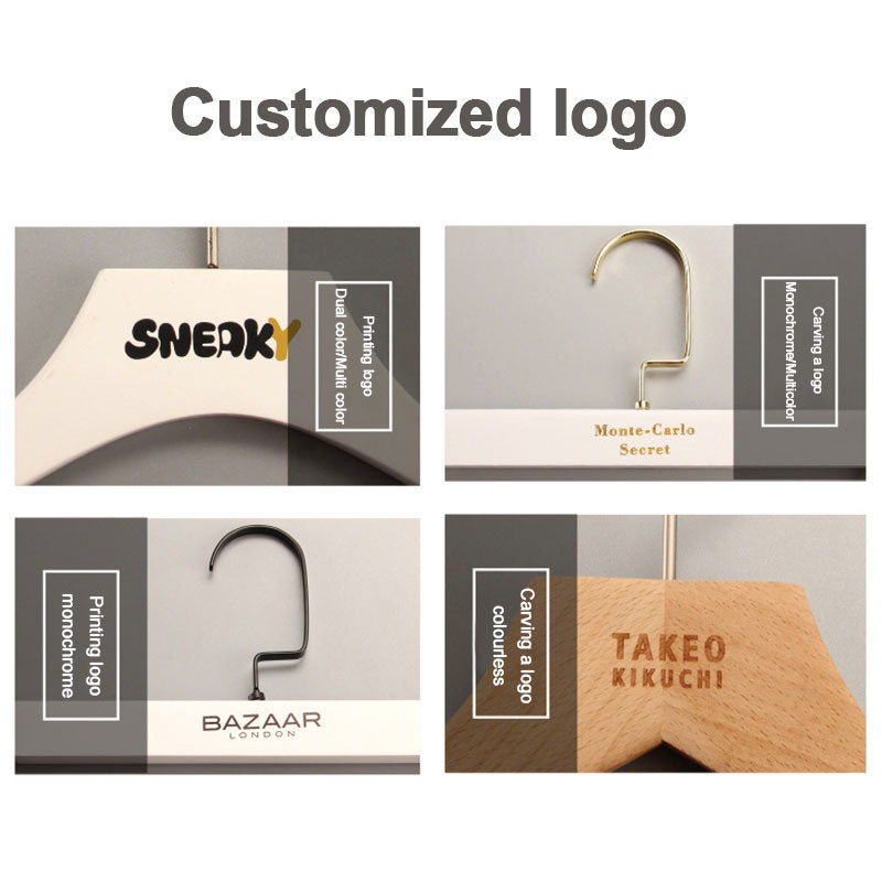 Custom Logo Clothing Shop Luxury Clothing Hanger Non Slip With Gold Clip Kids Adult Wood Hanger White Wooden Hangers For Clothes