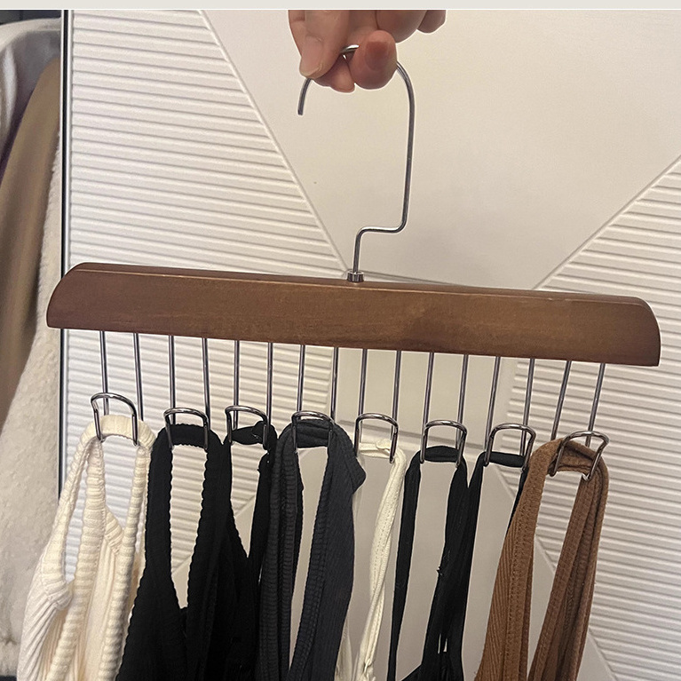 Factory Wholesale Luxury Wood Bra Hanger Coat Bag Belt Vest Bra Sling Pajamas Ties Organizer Hanger With Hooks Wooden Bra Hanger