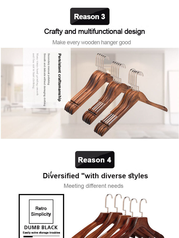 Custom Logo Clothes Wooden Non Slip Clip Coat Hanger Solid Wooden Luxury Clothing Hanger with Gold Hooks Wood Hanger