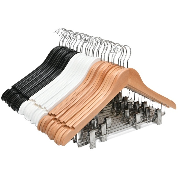 Wooden Hangers in Natural,White,Black,Cherry,Antique Color,Suit Clothes Hanger with Non Slip Pants Bar