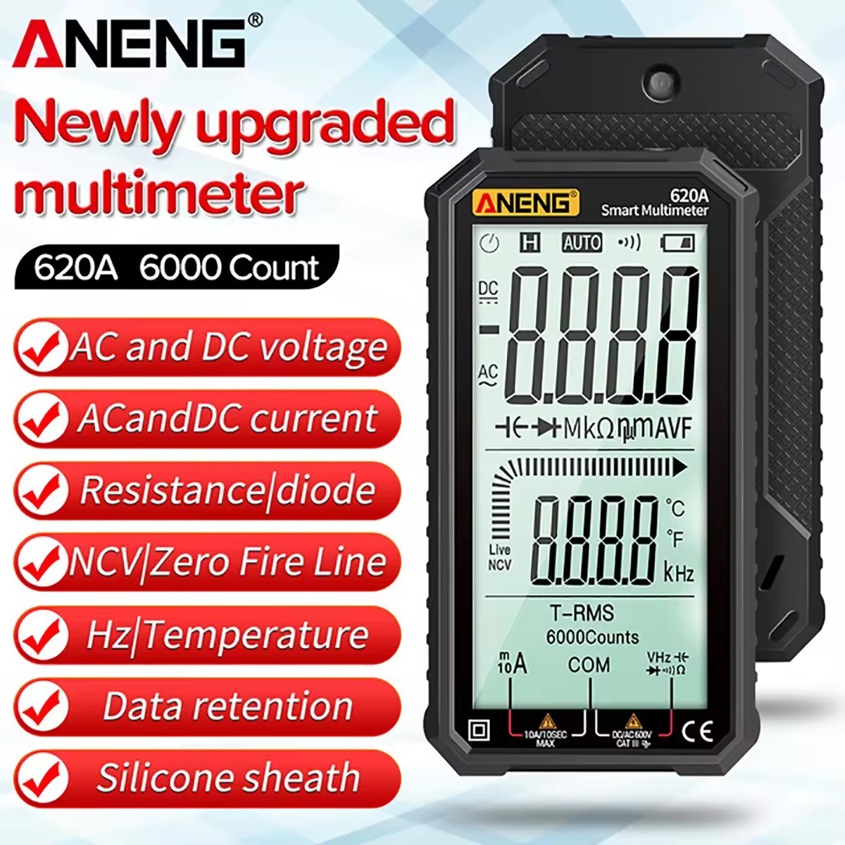 ANENG 620A Non-contact Voltage tester AC/DC voltmeter LCD screen Current tester Rechargeable digital professional multimeter