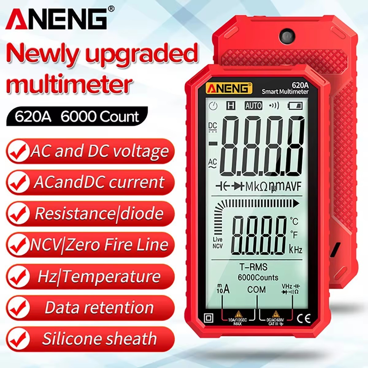 ANENG 620A Non-contact Voltage tester AC/DC voltmeter LCD screen Current tester Rechargeable digital professional multimeter