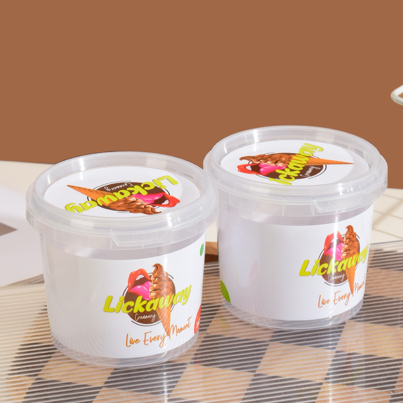 PP frozen safe food grade 500g 1000g 1kg container ice cream plastic bucket with lid handle