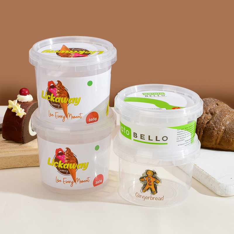 PP frozen safe food grade 500g 1000g 1kg container ice cream plastic bucket with lid handle