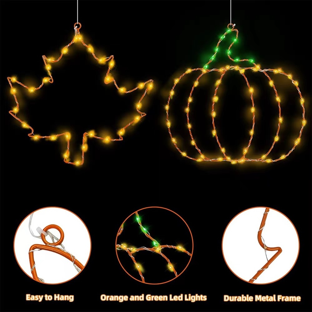 2022  waterproof copper wire led string light with maple leaf shape pumpkin shape battery box powered for garden halloween party