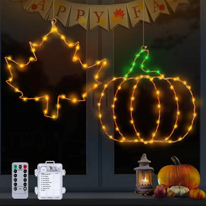 2022  waterproof copper wire led string light with maple leaf shape pumpkin shape battery box powered for garden halloween party