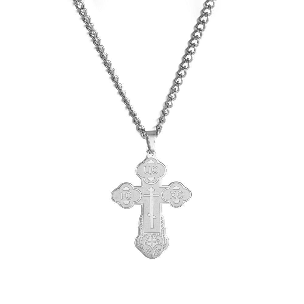 bulk fashion accessory silver plated orthodox cross pendant necklace jewelry