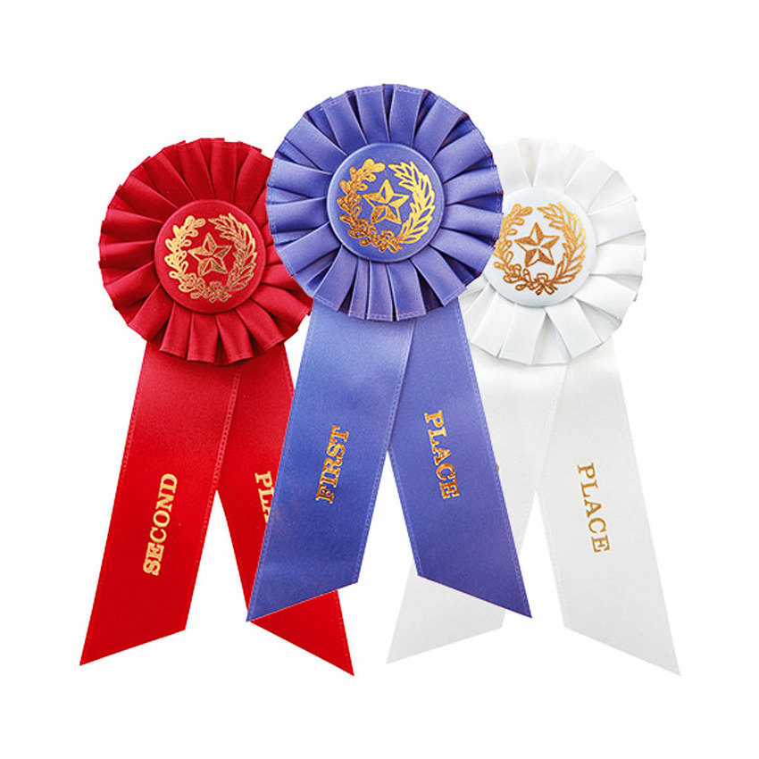 Manufacturer Custom Printed Round Blank Satin Ribbon Award Paper Rosette Badge