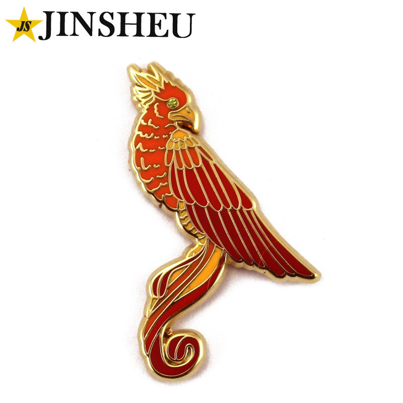 Custom rhinestone eye fire phoenix bird lapel pin