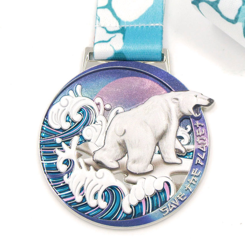 personalized UV printing 3D zinc alloy metal eco friendly ice bear custom award medals