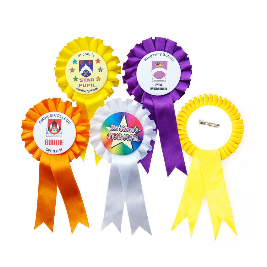 Promotion Affordable Prizes Custom Printed Button Badge Award Rosette Ribbon