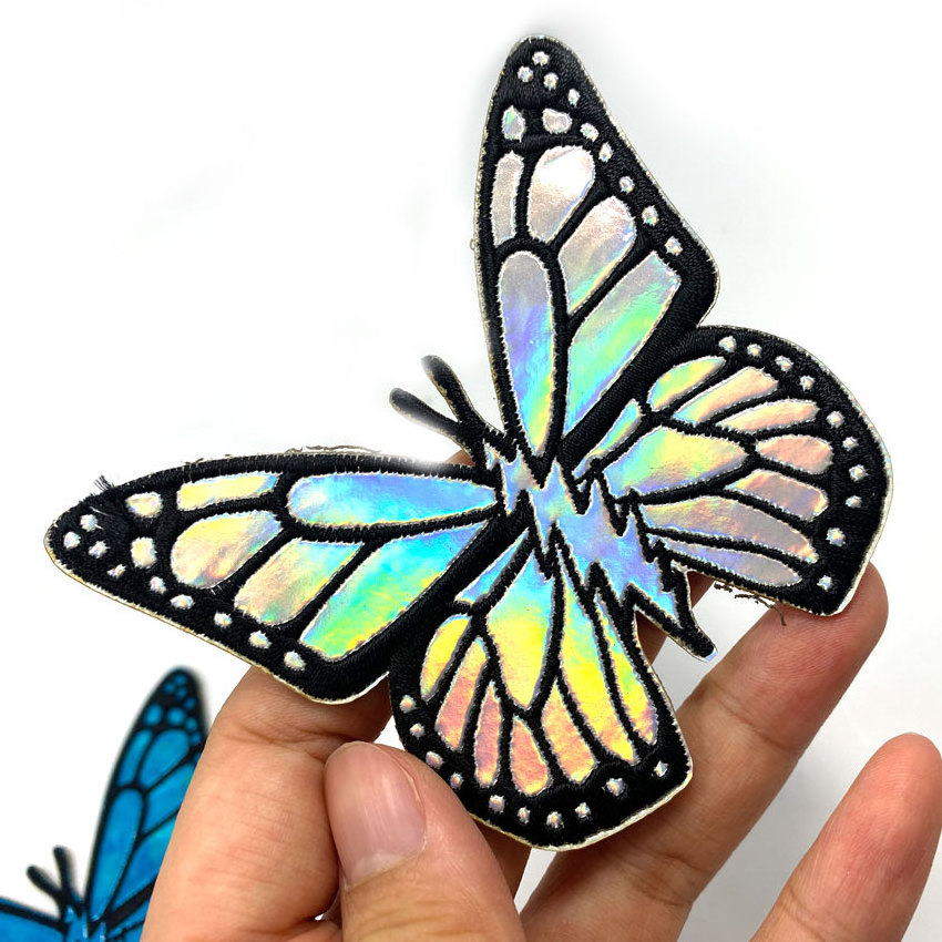 personalized garment decorated butterfly embroidery hologram patch