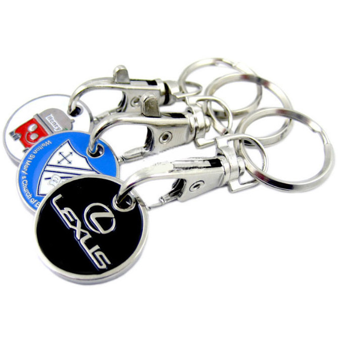 Custom Metal Enamel Caddy Coin Keychain Trolley Token Keyrings