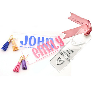 custom shape logo imprinted transparent acrylic bookmark