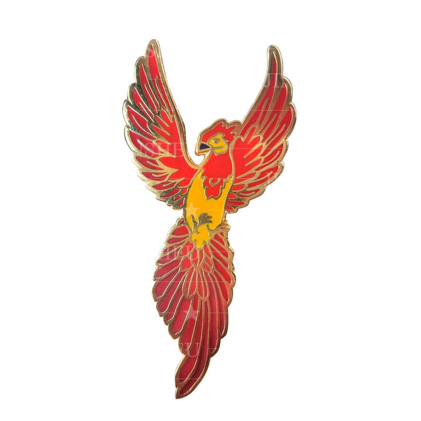 Custom rhinestone eye fire phoenix bird lapel pin