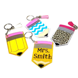 custom name printed teacher classroom gift acrylic pencil keychain