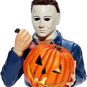 Resin Spooky Light Up Michael Myers Statue Halloween Decoration Sam Trick 'r Treat with Pumpkin Horror Movie Garden Gnomes