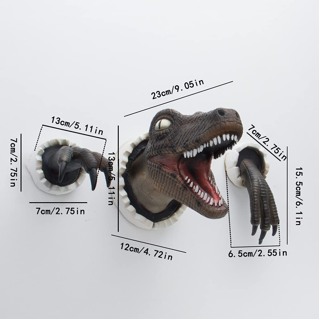 Dinosaur Wall Mounted Head 3D Wall Mount Dinosaur Bust Sculpture  Bursting Hanging Dinosaur Head with Claws Wall Art Decorations