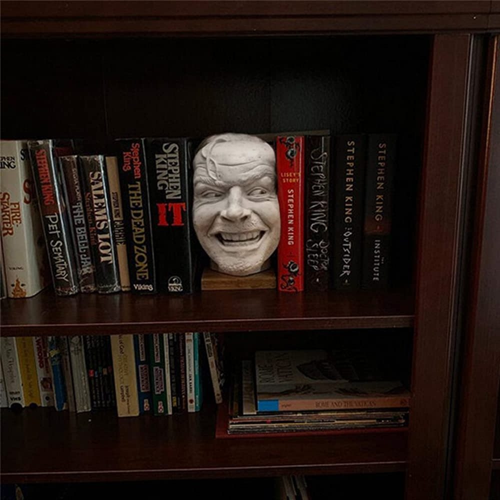 Resin Sculpture of The Shining Bookend - Library Here's Johnny Sculpture Resin Desktop Bookends Ornament Book Holders Shelf