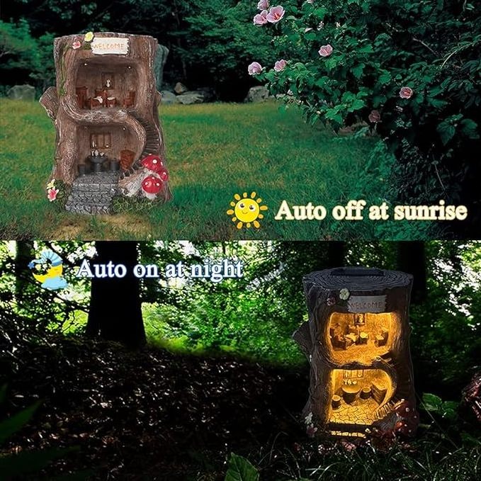 Large Size Tree House Fairy And Dwarf Shaped Statues Energy-Saving Solar Lanterns