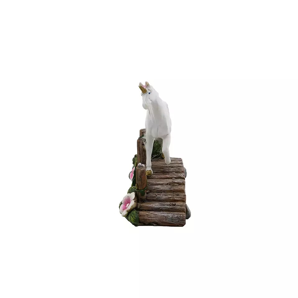 Resin Funny Figurine Standing on the Bridge Resin Unicorn Statue for Garden Decoration