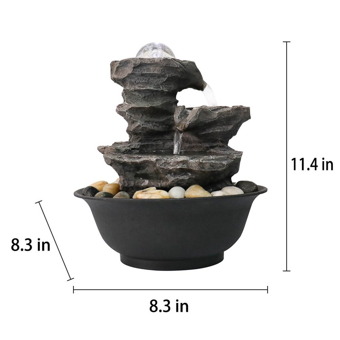 Resin Water Fountain With LED Light 4 Tiers Indoor Tabletop Sphere Fountain Waterfall Fountain For Home Office