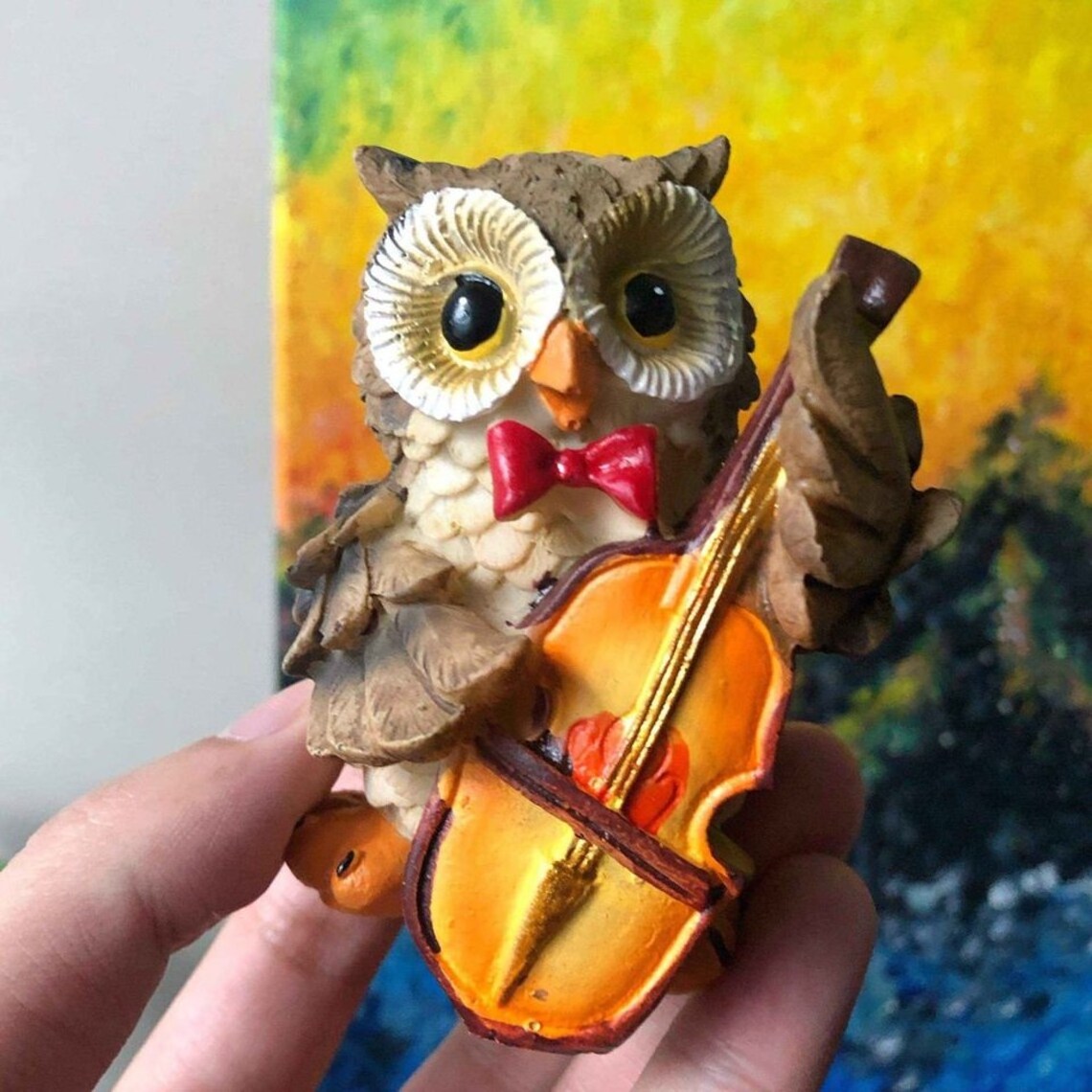 Resin Owl Musician Figurine Toy Figurine Home Garden Decoration 3.2 Inches Tall Home Decoration