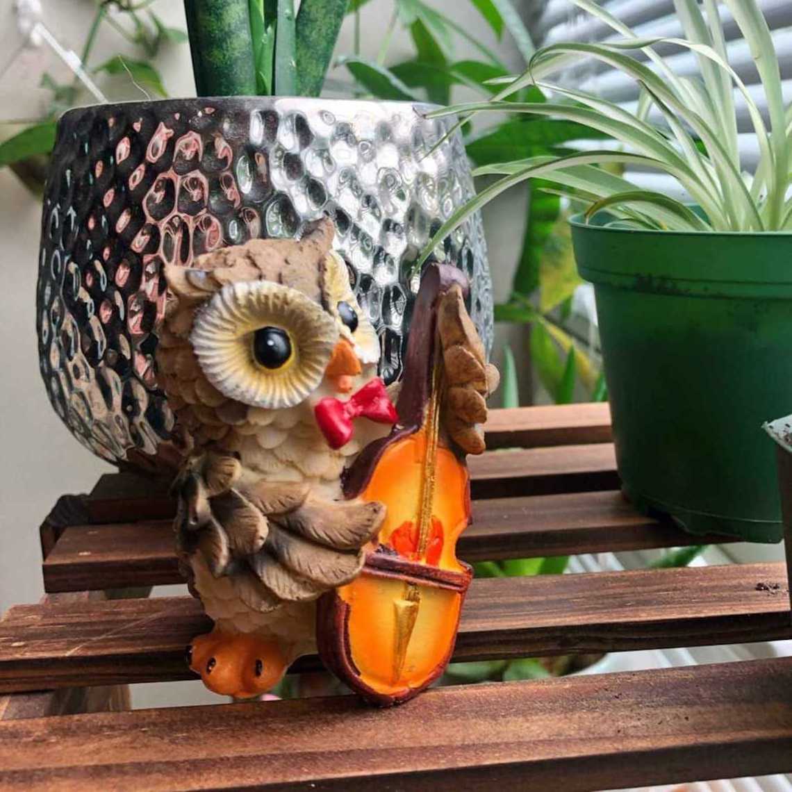 Resin Owl Musician Figurine Toy Figurine Home Garden Decoration 3.2 Inches Tall Home Decoration