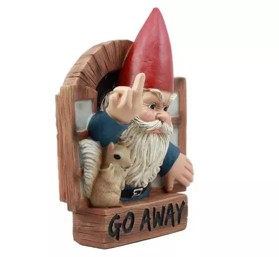 Custom Made Go Away Rude Gnome and His Squirrel at The Window Flipping Off Guests Wall Decor 9