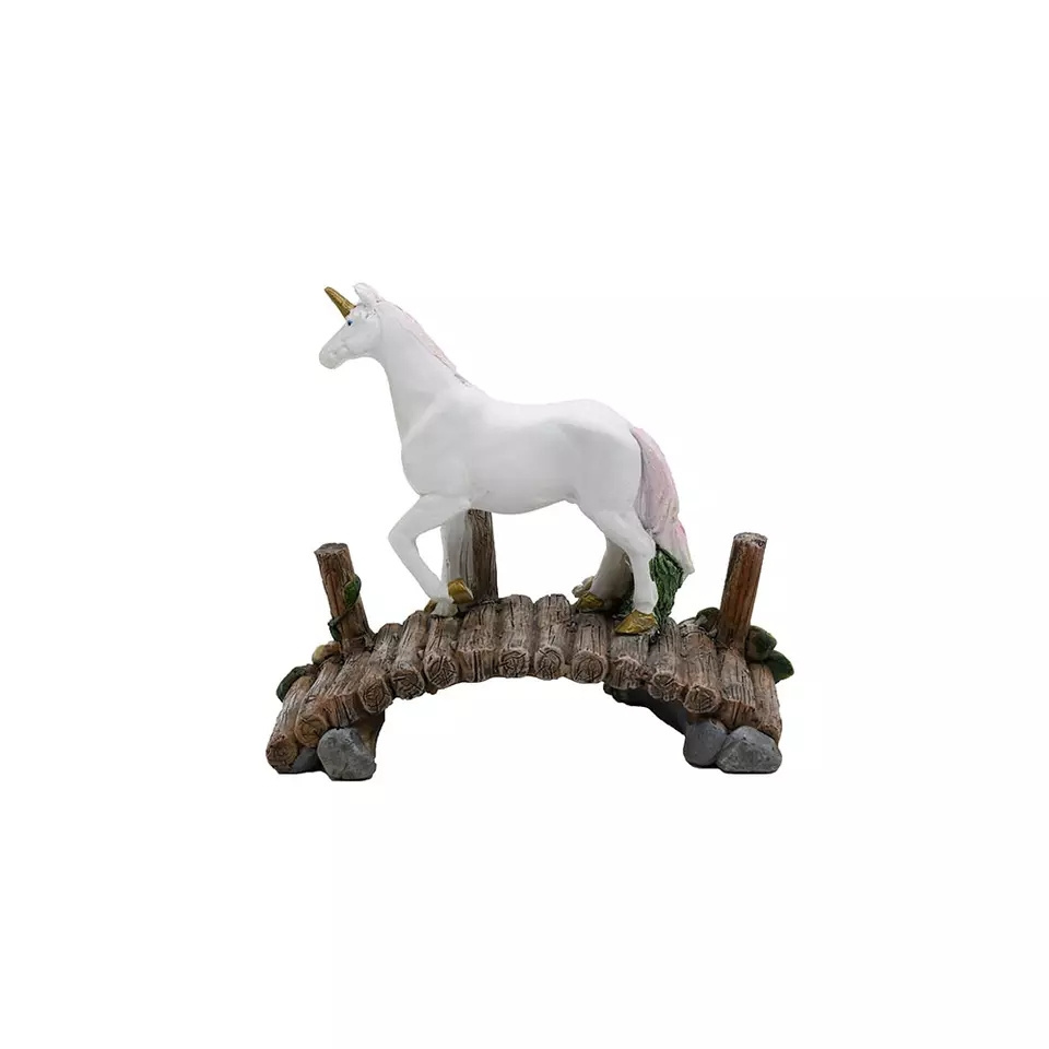 Resin Funny Figurine Standing on the Bridge Resin Unicorn Statue for Garden Decoration