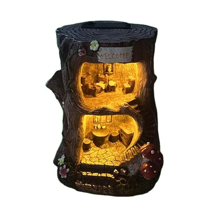 Large Size Tree House Fairy And Dwarf Shaped Statues Energy-Saving Solar Lanterns