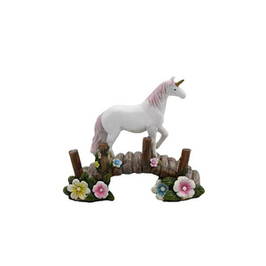 Resin Funny Figurine Standing on the Bridge Resin Unicorn Statue for Garden Decoration