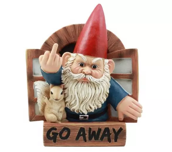 Custom Made Go Away Rude Gnome and His Squirrel at The Window Flipping Off Guests Wall Decor 9