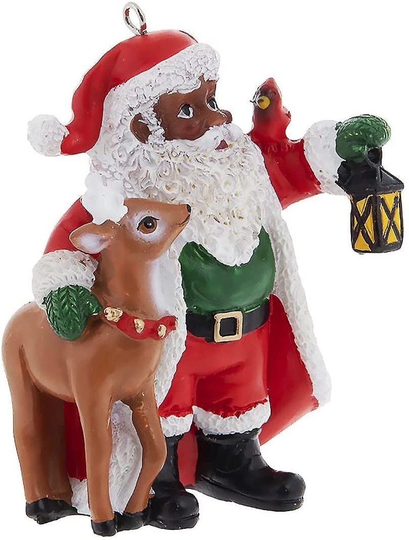 Black Santa Claus Ornament with Reindeer & Lantern resin craft christmas african american christmas decor 2022 new arrivals