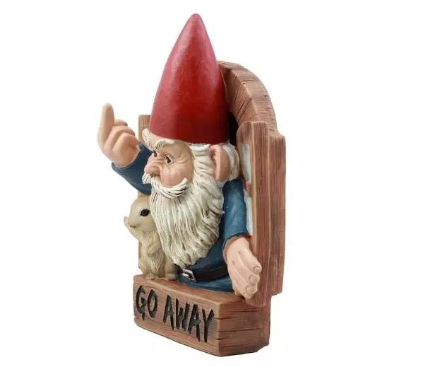 Custom Made Go Away Rude Gnome and His Squirrel at The Window Flipping Off Guests Wall Decor 9