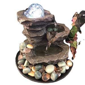 Resin Water Fountain With LED Light 4 Tiers Indoor Tabletop Sphere Fountain Waterfall Fountain For Home Office