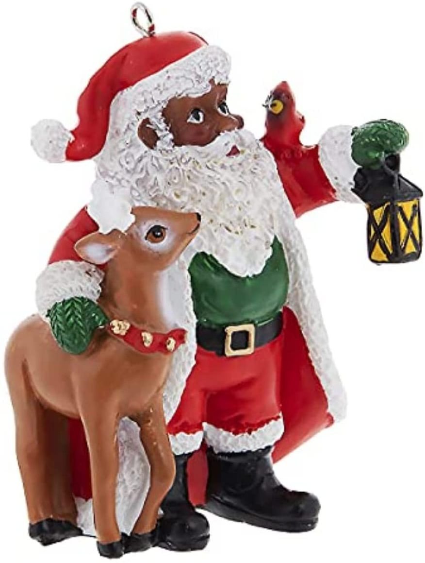 Black Santa Claus Ornament with Reindeer & Lantern resin craft christmas african american christmas decor 2022 new arrivals