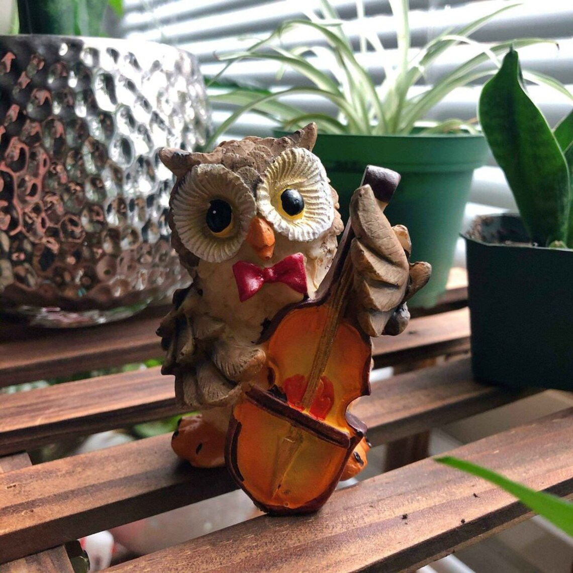 Resin Owl Musician Figurine Toy Figurine Home Garden Decoration 3.2 Inches Tall Home Decoration