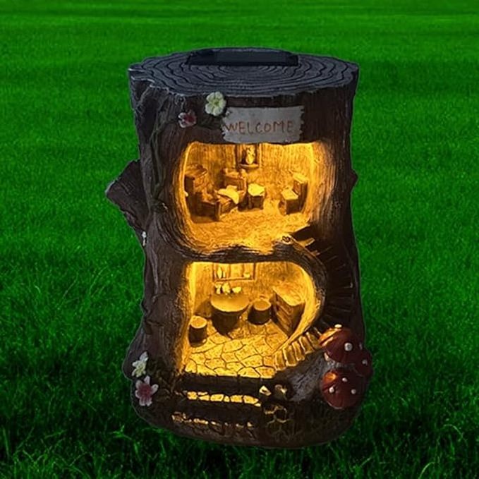 Large Size Tree House Fairy And Dwarf Shaped Statues Energy-Saving Solar Lanterns