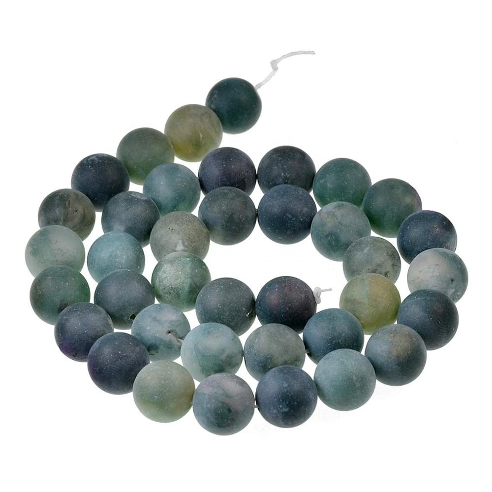 Matte Frosted Moss Agate Beads for Jewelry Making Necklace Bracelet Moss Agate Gemstone Loose Beads