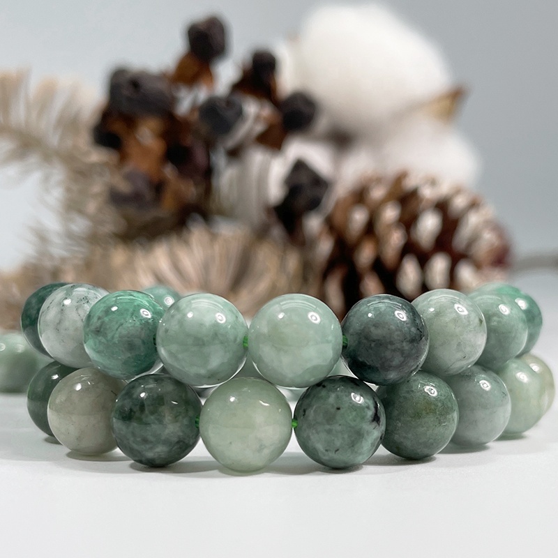 Natural Burma Jade Beads Emerald Smooth Stone Round Gemstone Loose Beads for Jewelry Making Craft