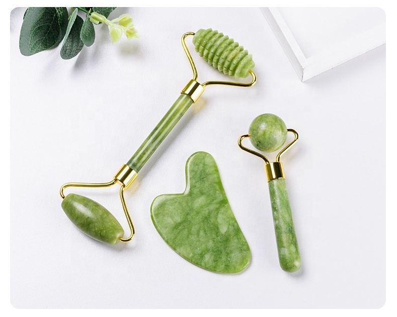 Beauty Roller for Face Neck Body Muscle Relaxing Anti Aging Green Vein Jade Roller Gua Sha Massage Kit