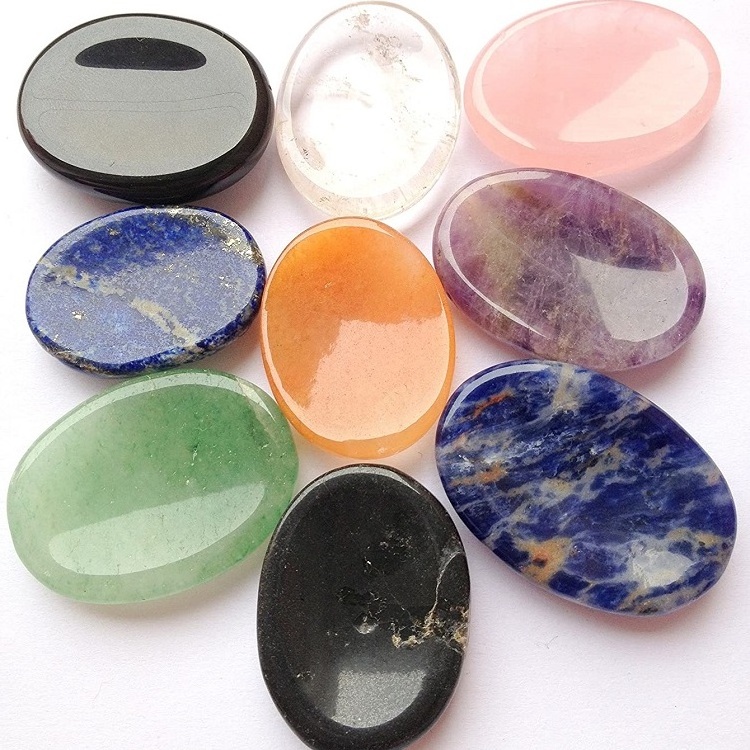 Wholesale Colorful Thumb Worry Stone Massage Tumbled Stones Oval Polished Palm Pocket Healing Energy Crystal Love Gemstone Craft