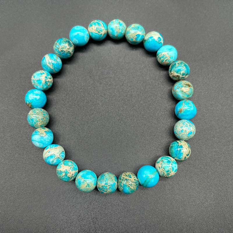 Wholesale handmade natural stretch beads Blue Angelite Brown Fire Lace Opal Howlite Imperial Jasper Lepidolite beaded bracelets