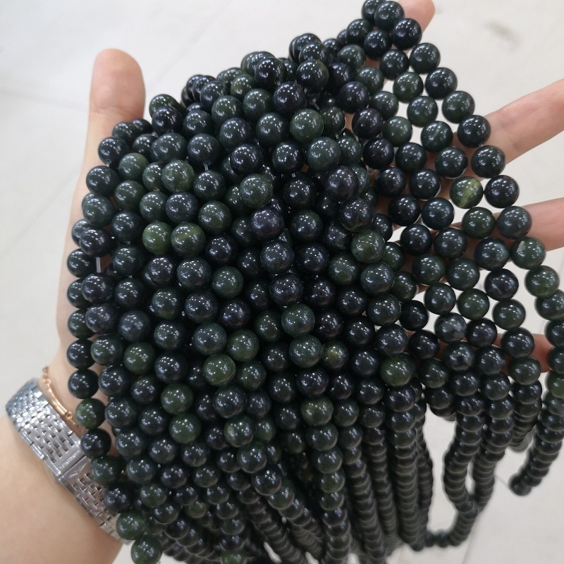 Wholesale Fashion Jewelry Making Beads Natural Polish Black Green Nephrite Jade Gemstone Loose Beads 15.5