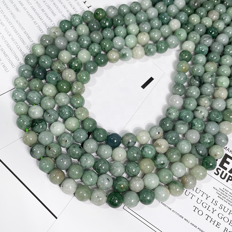 Natural Burma Jade Beads Emerald Smooth Stone Round Gemstone Loose Beads for Jewelry Making Craft