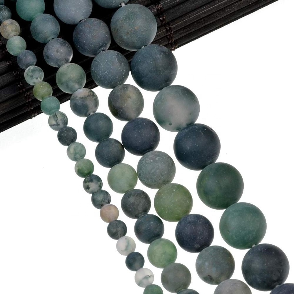 Matte Frosted Moss Agate Beads for Jewelry Making Necklace Bracelet Moss Agate Gemstone Loose Beads